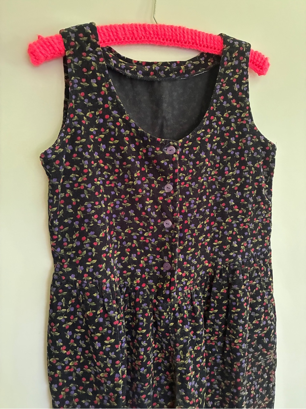 Black floral corduroy cotton jumpsuit